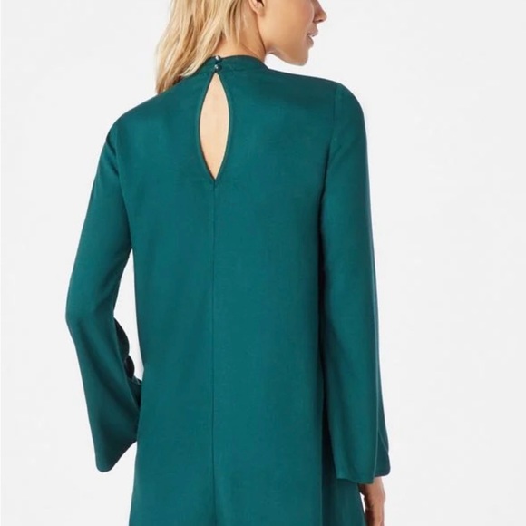Justfab Choker Shift Dress, green long sleeve mini short dress - Picture 3 of 7